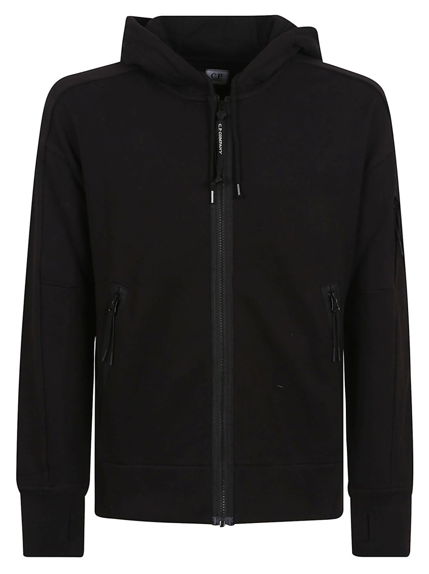 C.p. Company Relaxed Fit Black Zip-up Sweatshirt With Hood And Zippered Pockets