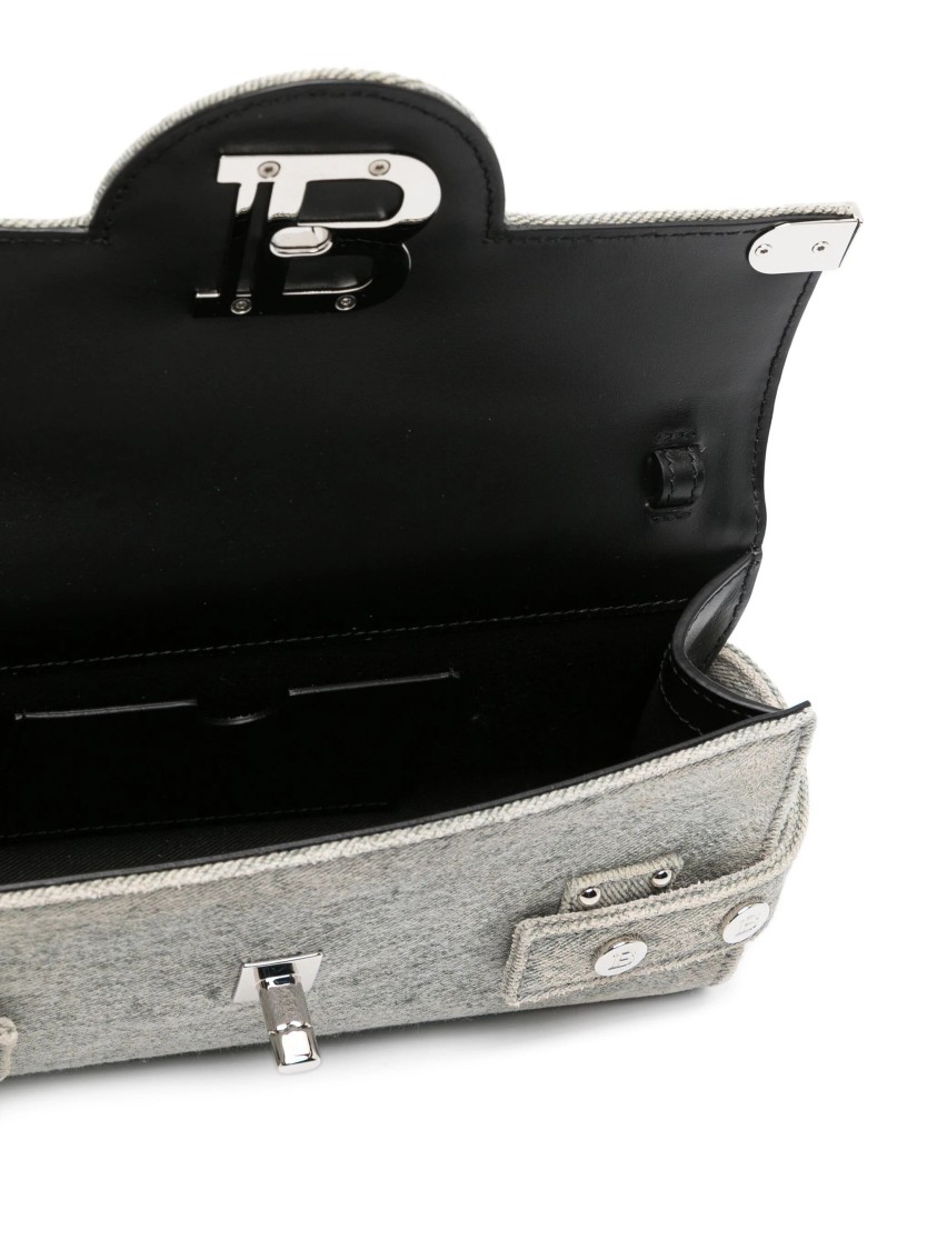 Balmain B-buzz Denim Shoulder Bag In Gray