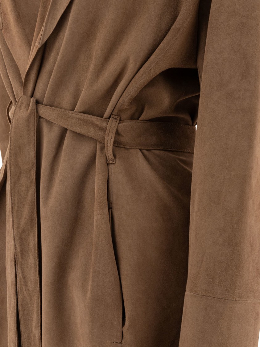 Salvatore Santoro Mid-length Beige Ovine Leather Wrap Coat In Brown