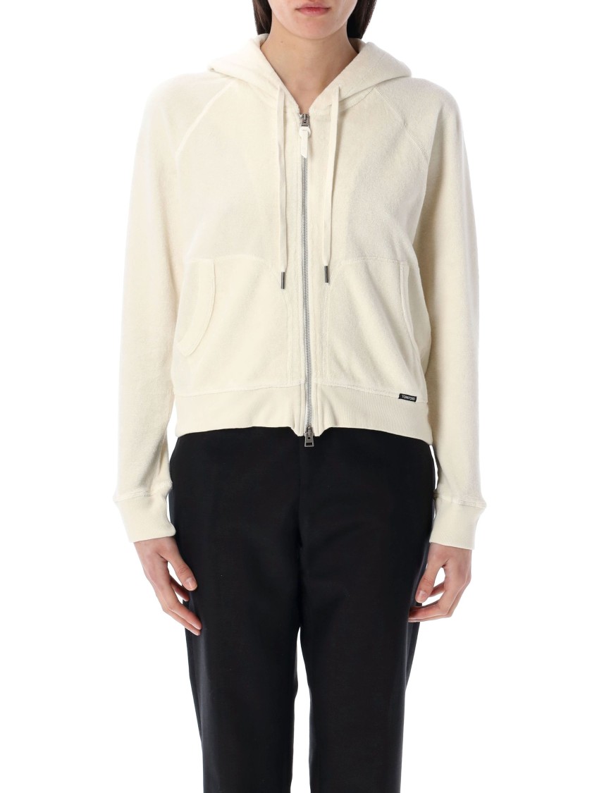 Tom Ford Hooded Zip Sweatshirt Featuring Pockets In Neutrals