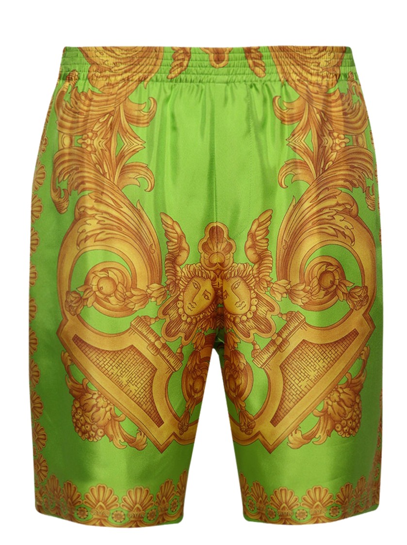 Versace Barocco 660 Silk Shorts In Green