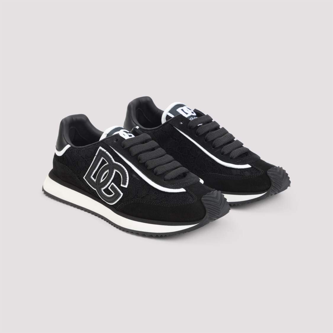 Dolce & Gabbana Dg Cushion Lace-detailed Suede Sneakers Shoes In Black