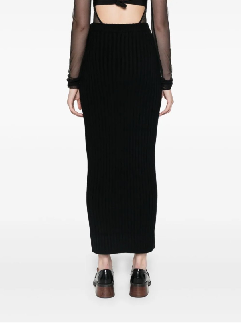 Max Mara Silk Maxi Skirt With Ribbed Texture In Black