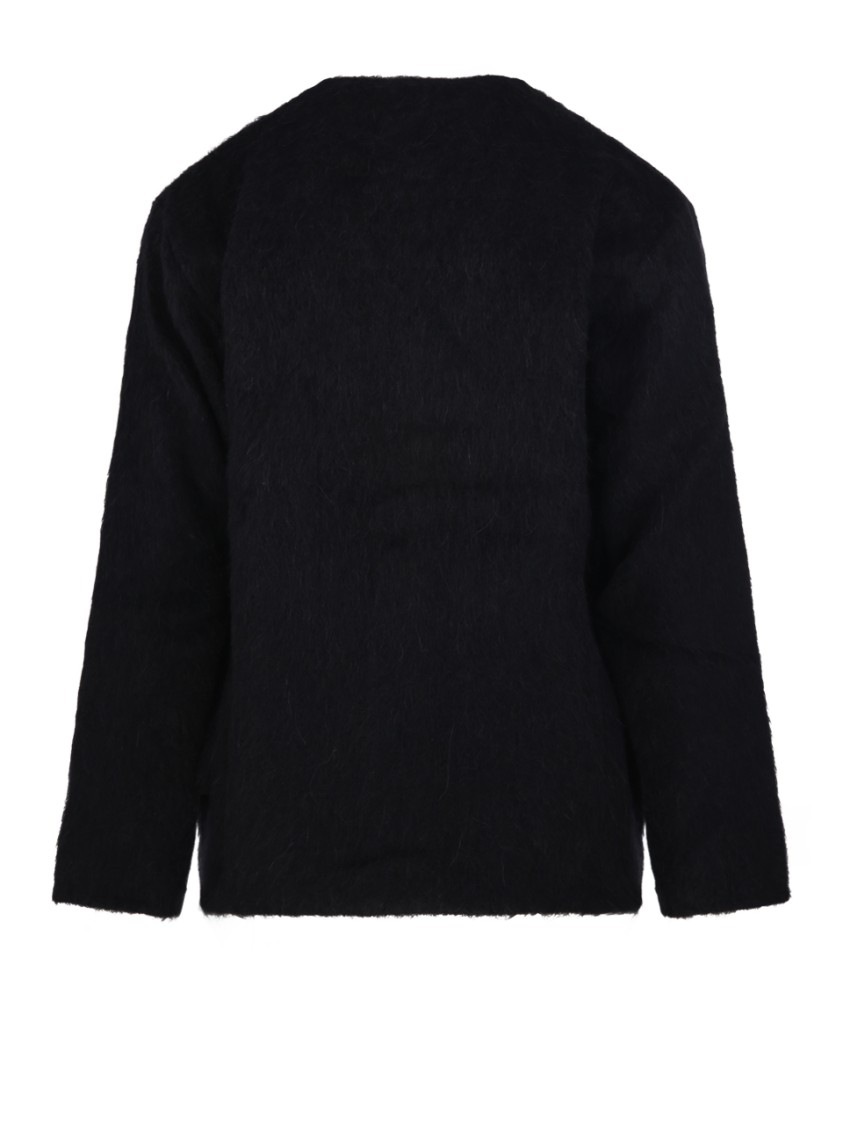Our Legacy Textured Black Cardigan With Deep V-neck And Cozy Fit In Black
