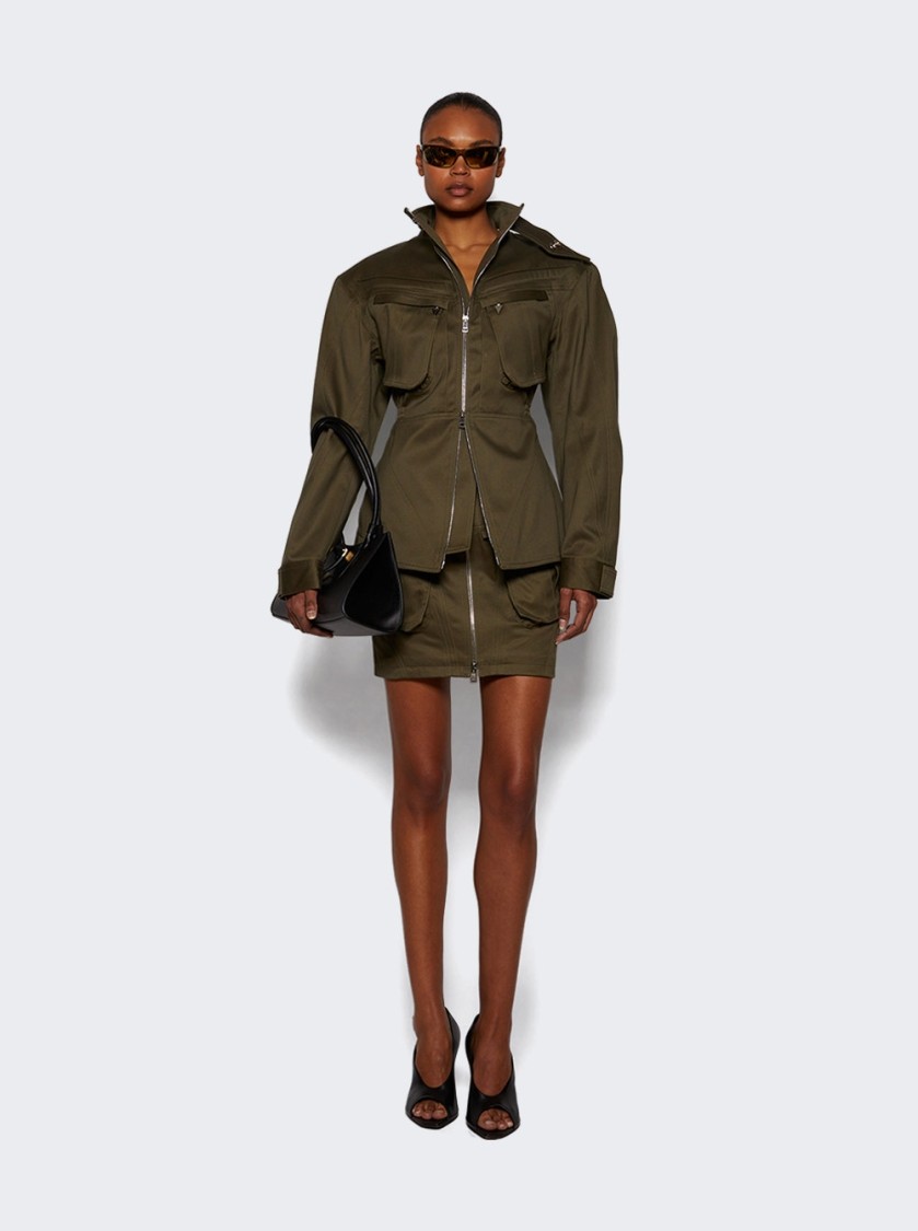 Mugler Khaki Cargo Miniskirt In Green