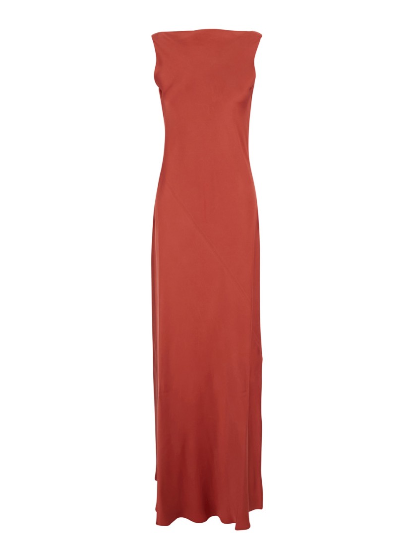 Antonelli 'mara' Red Long Dress With Boat Neckline And Side Slit