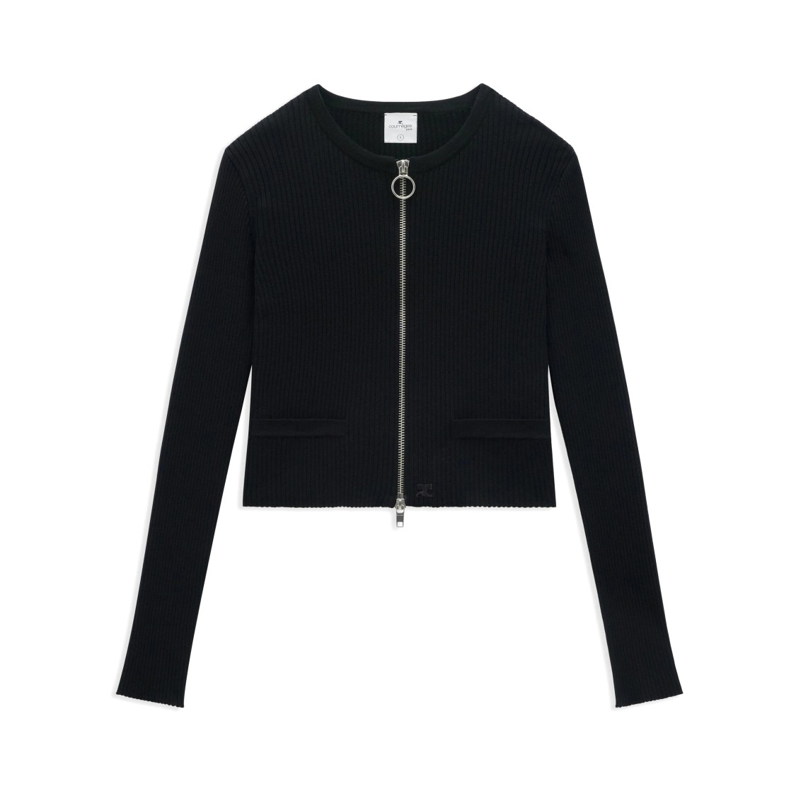 Courrèges Cropped Ribbed Sweater With Modern Zipper Closure In Black