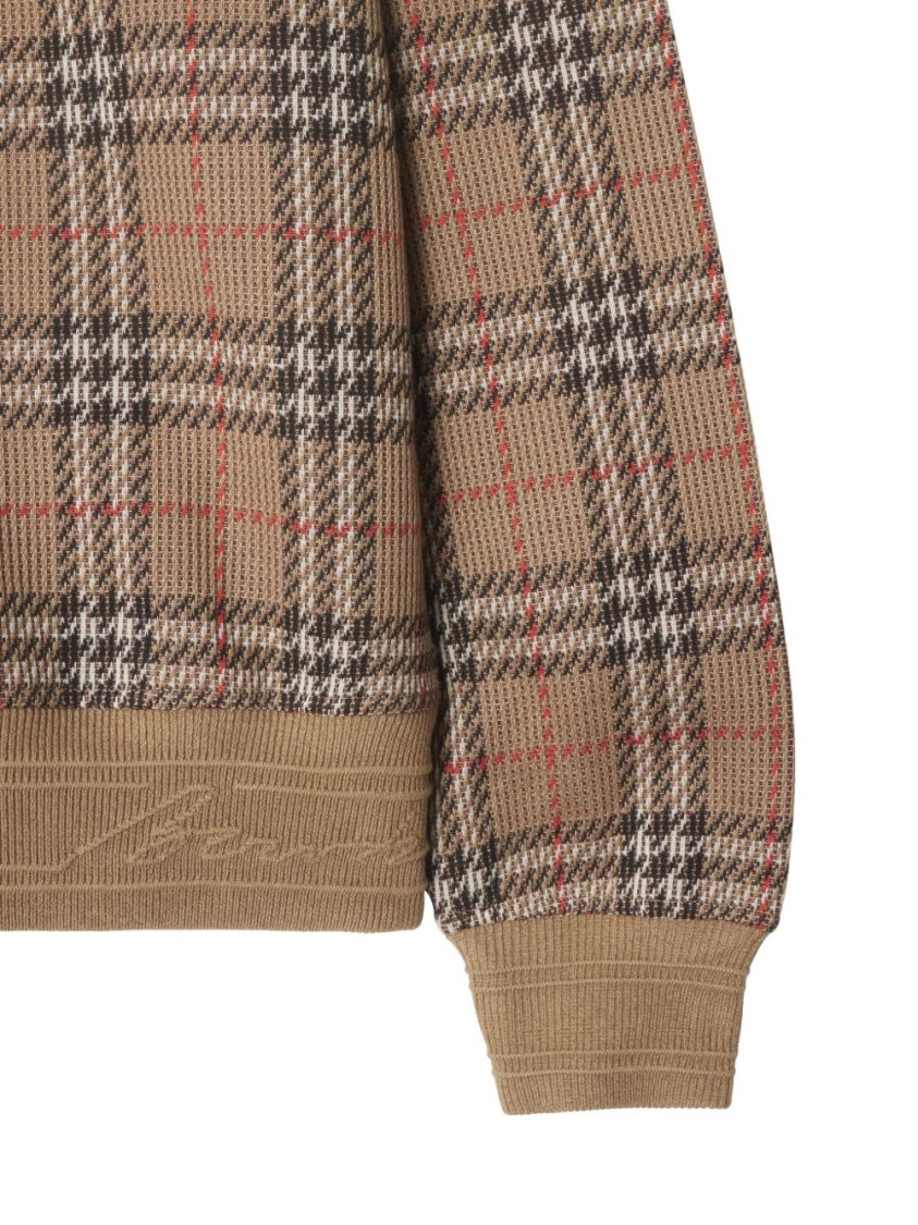 Shop Burberry Check Pattern Sweatshirt With Embroidered Logo In Brown