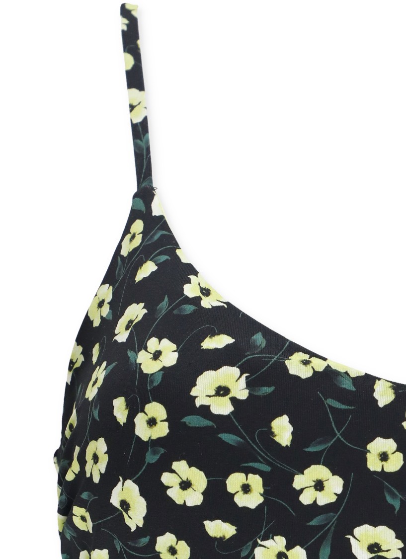 FISICO FISICO BLACK MONOKINI WITH FLORAL PATTERN