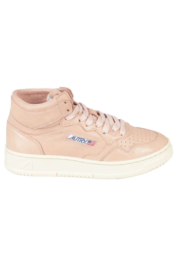 Autry High-top Leather Sneakers With Perforated Toe Box In Pink