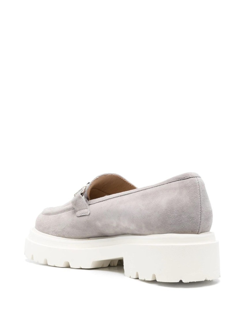 Casadei Grey Leather Loafers In Gray