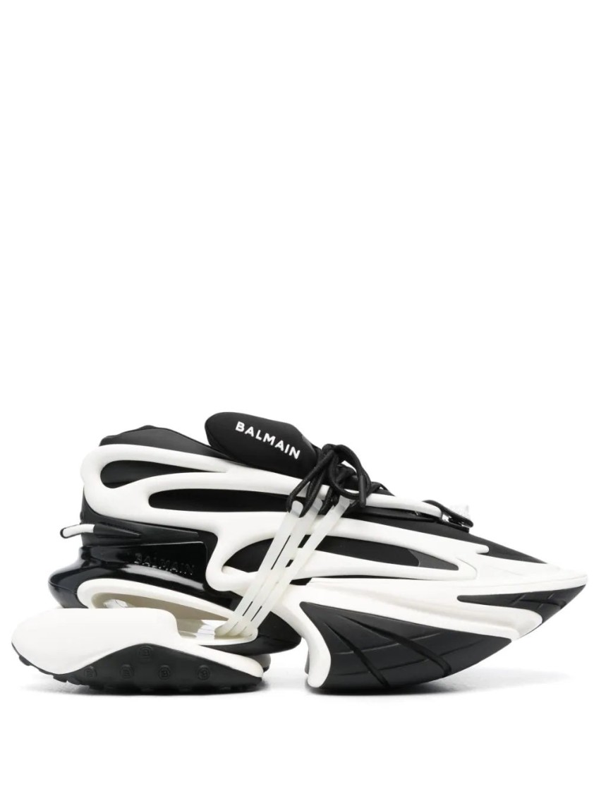 Balmain Black Neoprene And Calfskin Trainers In White