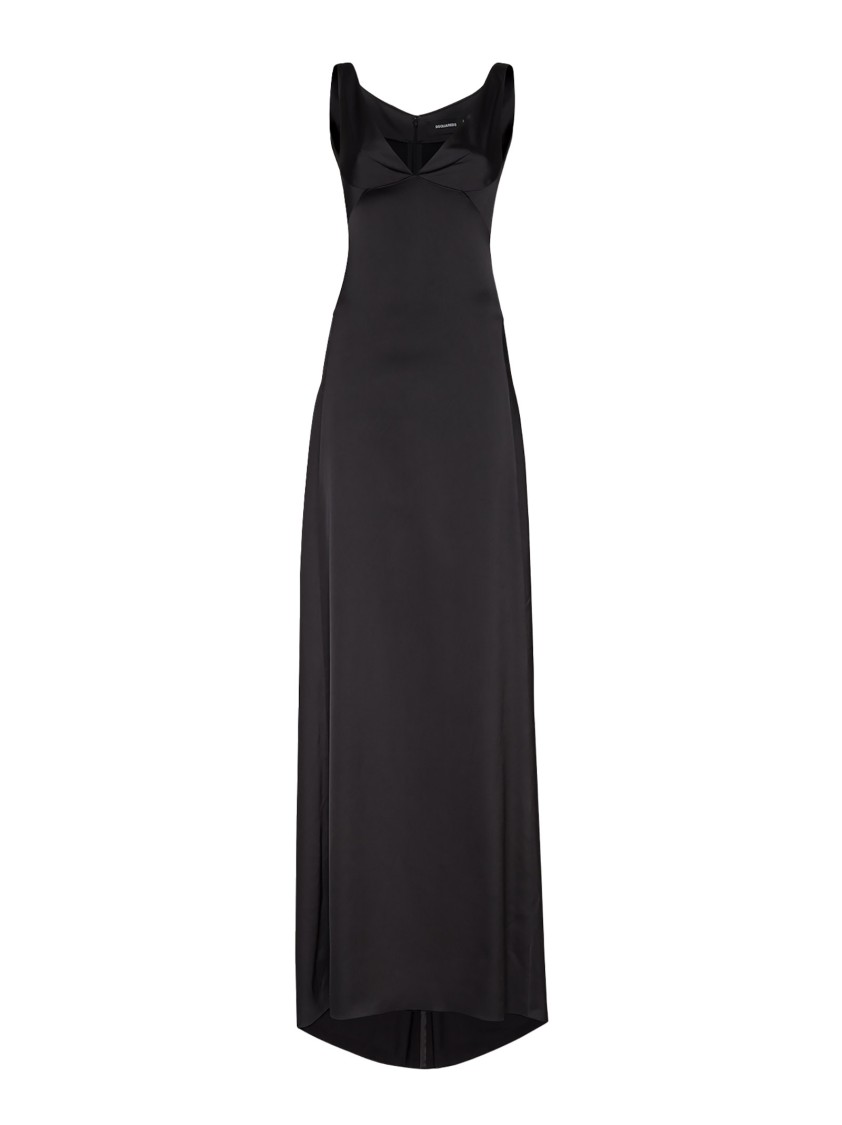 Shop Dsquared2 Flattering Full-length Black Dress With Wide Skirt