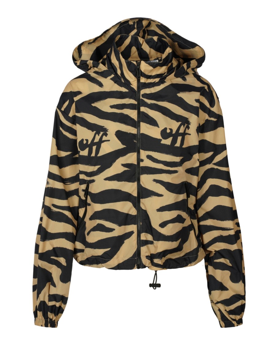Off-white Zebra-print Hooded Jacket Woman Jacket Multicolored Size 8 Polyamide In Multi