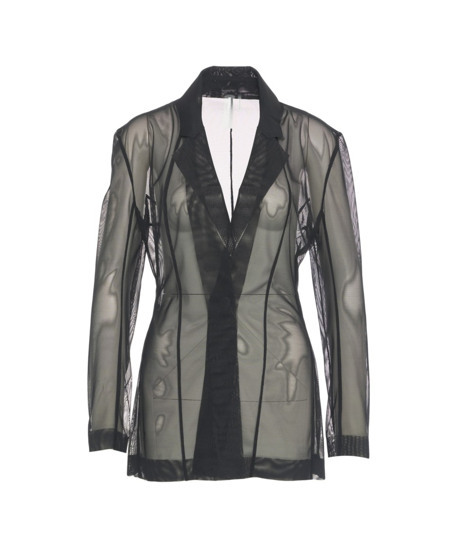 Shop Norma Kamali Black Tulle Blazer With Notched Lapels