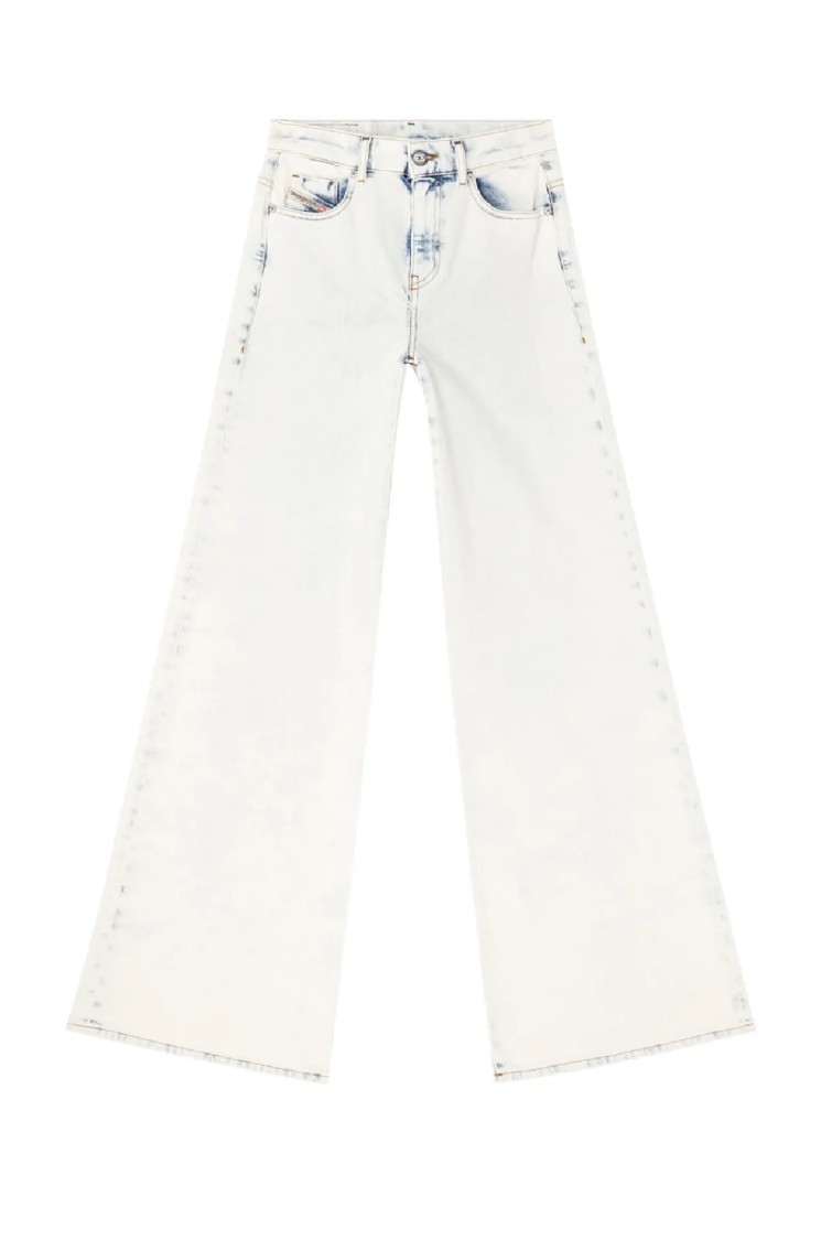 Diesel D-akemi L.32 Wide-leg High-waisted Denim Pants In White
