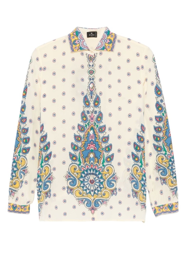 Etro Ivory Paisley Print Silk Twill Shirt In Neutrals
