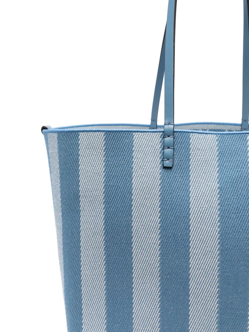 Fendi Striped Blue Tote Bag With Sturdy Handles In Blue