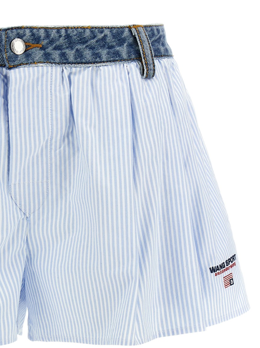 Alexander Wang T T By Alexander Wang Oxford Striped Cotton Boxer Shorts With Pleats In Blue