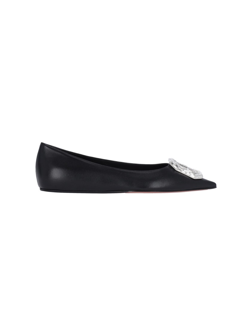 AMINA MUADDI AMINA MUADDI CAMELIA BALLERINAS IN BLACK HAMMERED LEATHER 