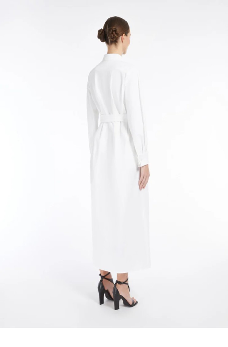 Shop Max Mara White Maxi Dress With Classic Collar And Belted Waist