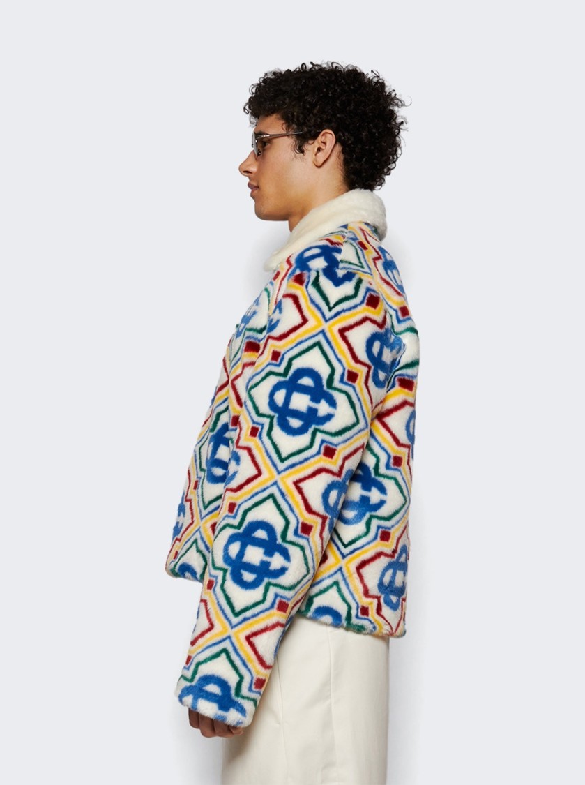 Casablanca Collared Faux Fur Jacket Olympic Diamond Monogram In Multicolor