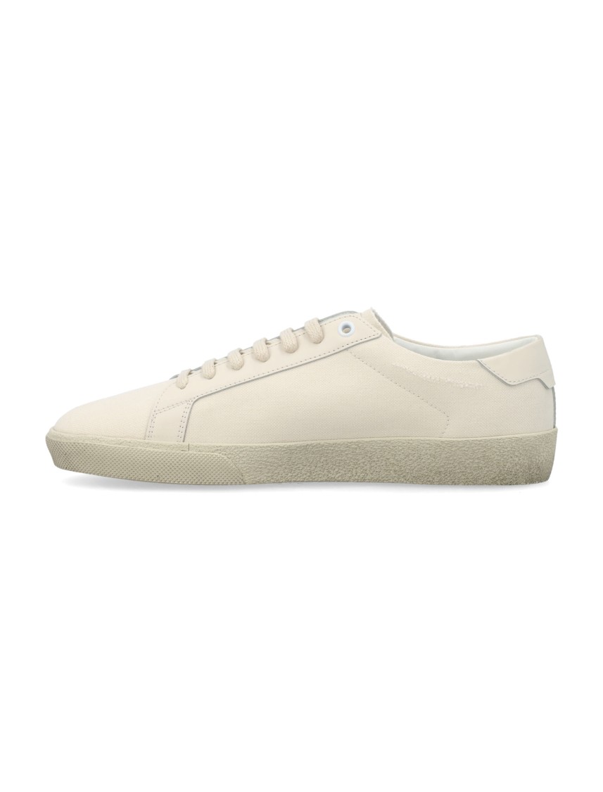 Shop Saint Laurent Court Classic Sl/06 Organic Cotton Low-top Sneakers In Neutrals