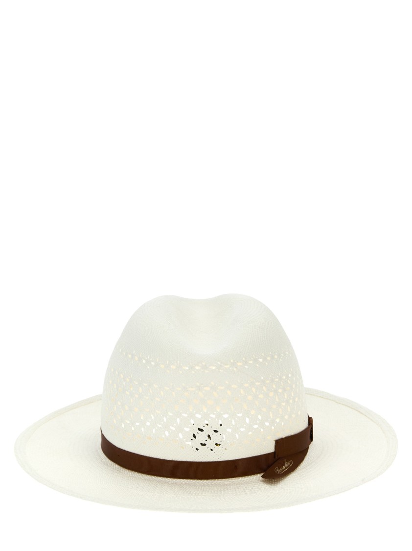 Borsalino 'medea' Perforated Ribbon Band Wide Brim Hat In Neutral