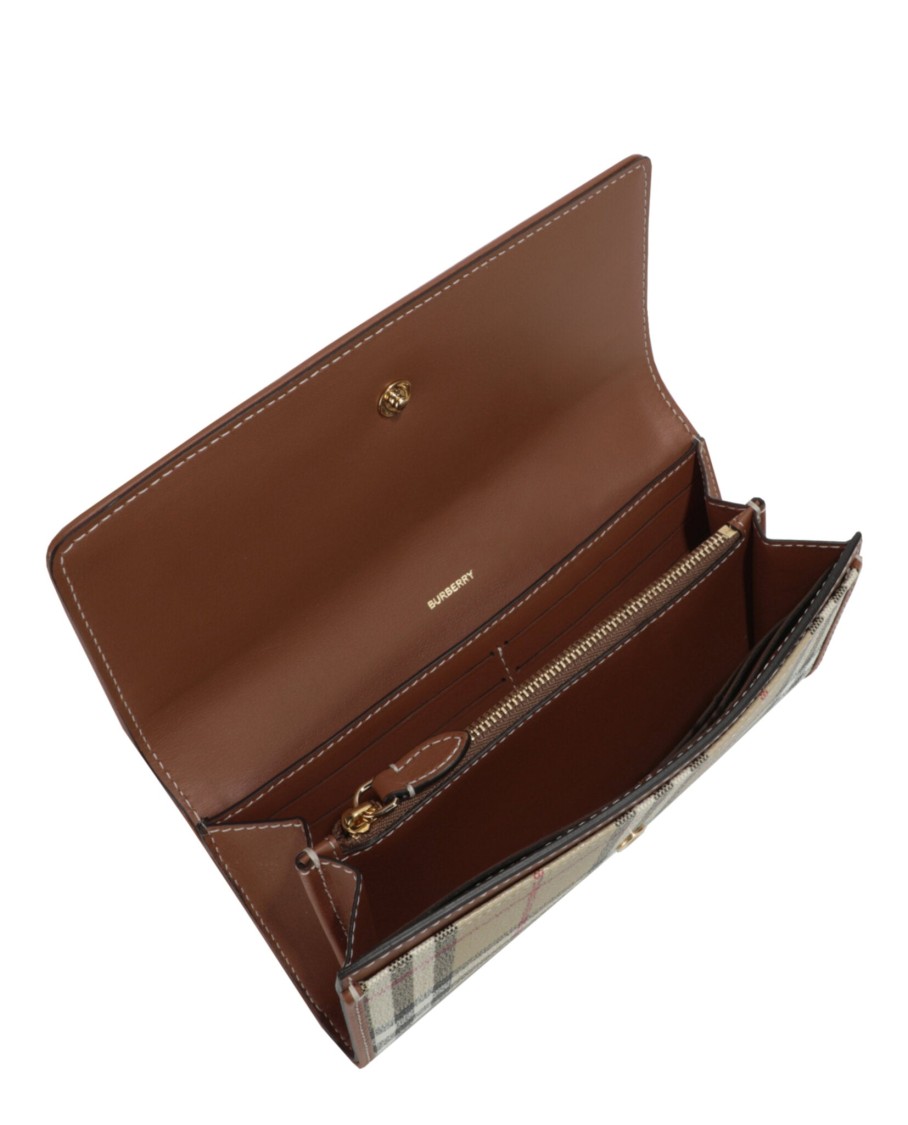 Burberry Checked Calfskin Leather Wallet With Gold-tone Hardware In Neutral