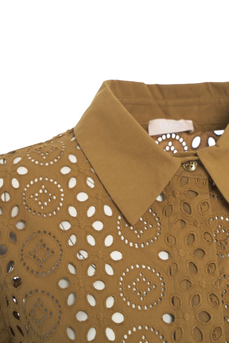LIU •JO LIU JO BLOUSE WITH PERFORATED EMBROIDERY AND CROPPED SILHOUETTE