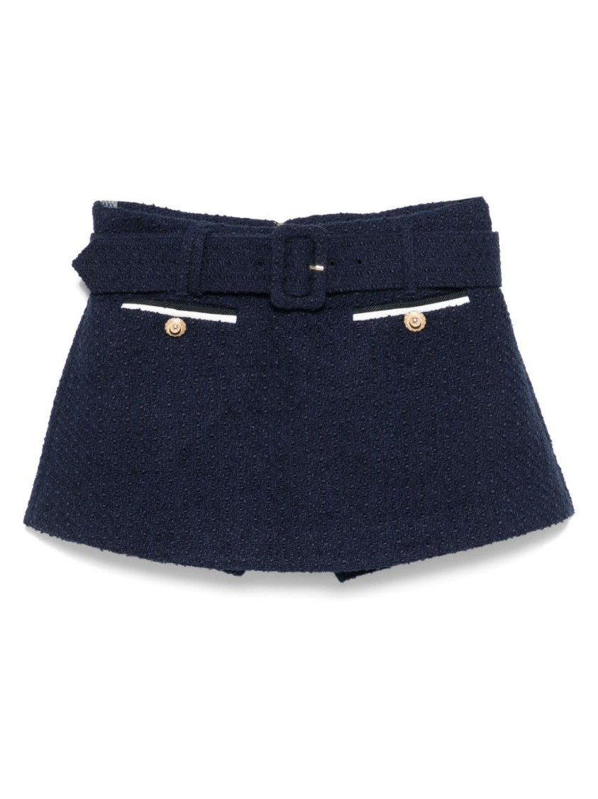 Self-portrait Navy Boucle Culotte Skirt In Blue | ModeSens