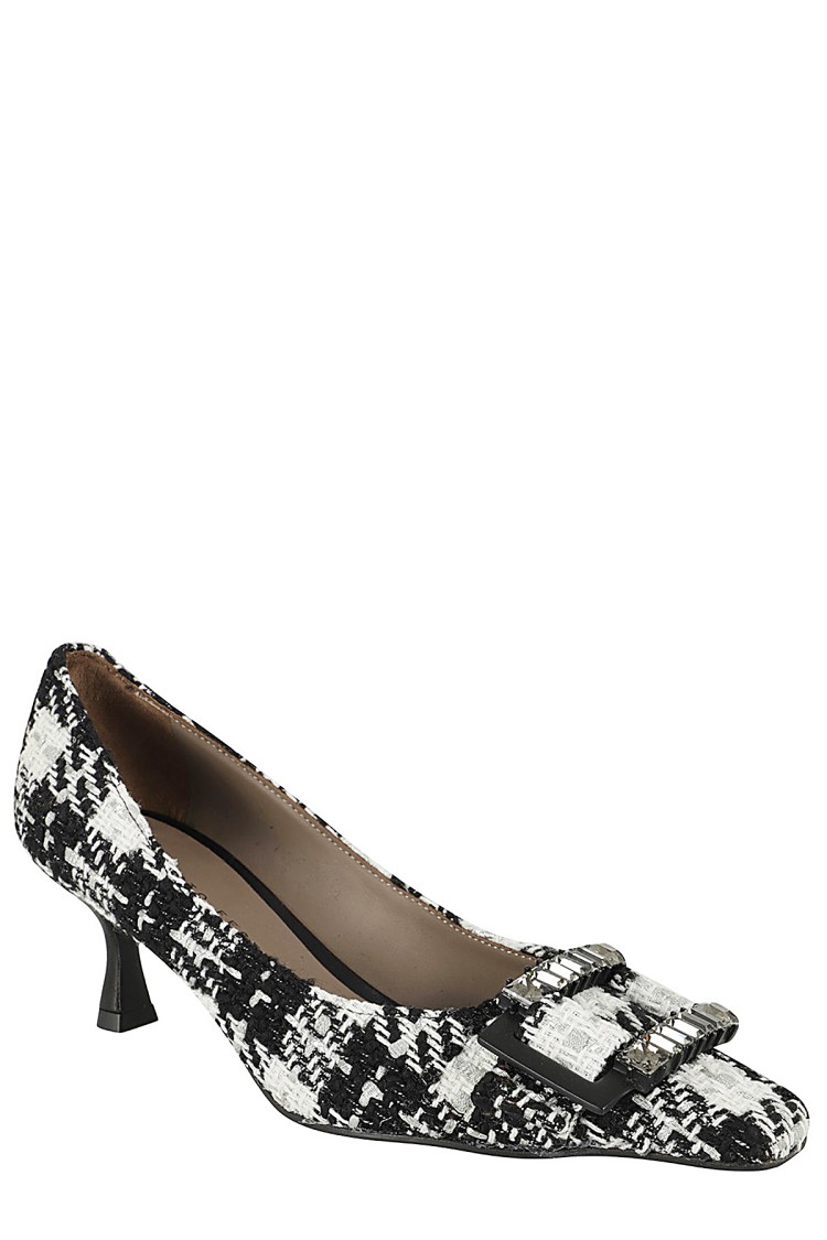 Shop Roberto Festa Pointed-toe Pumps With Rhinestone Detailing In Tweed In Grey