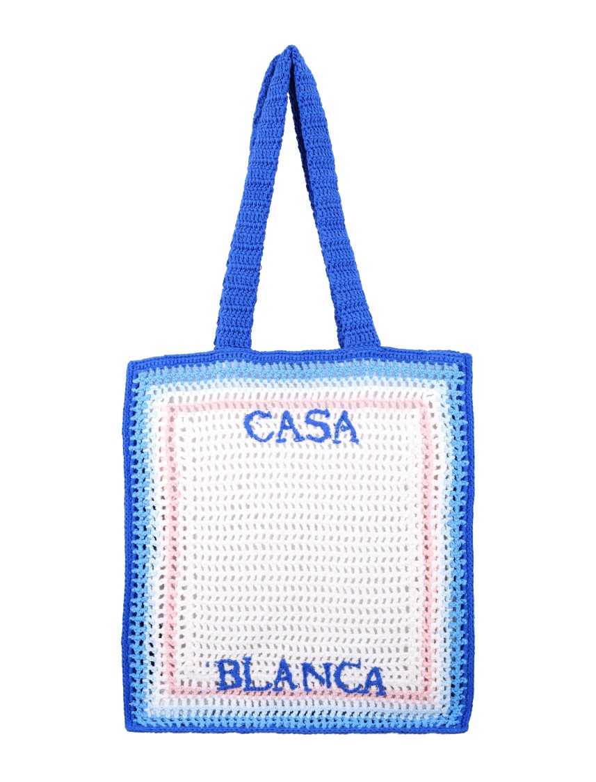 Casablanca Blue Gradient Crochet Tote Bag In White