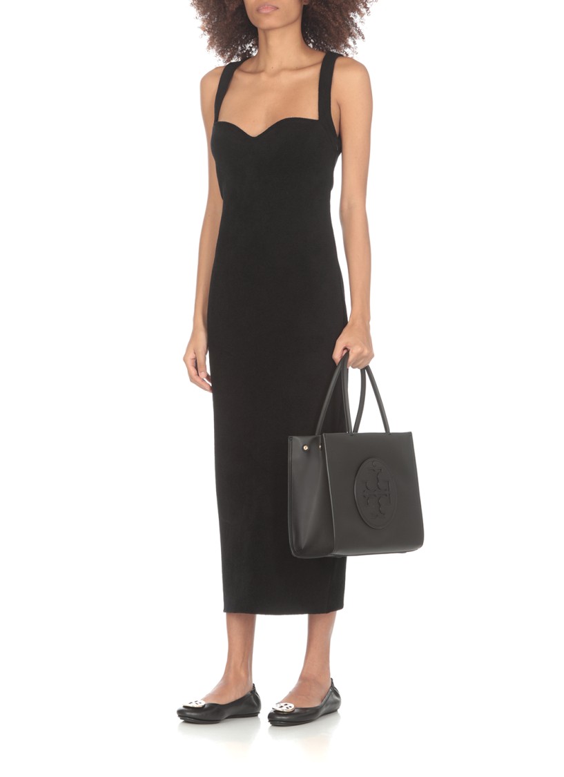 Tory Burch Small Ella Shopping Bag In Eco Leather With Logo In Black