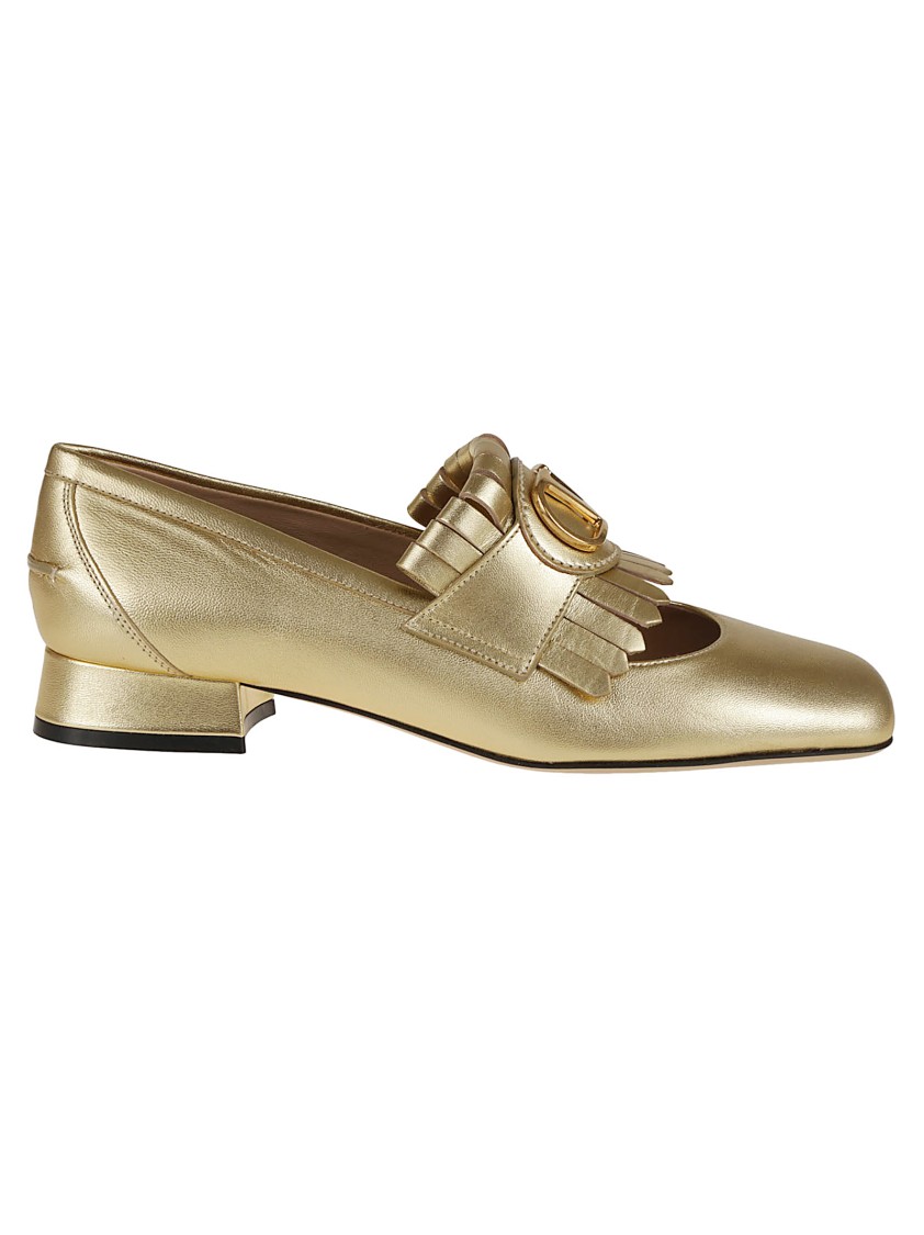 Valentino Block Heel Loafers With Gold Fringed Detail
