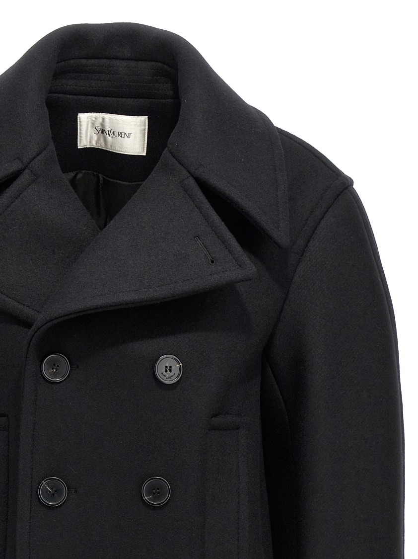 Saint Laurent Oversize Pea Coat In Blue
