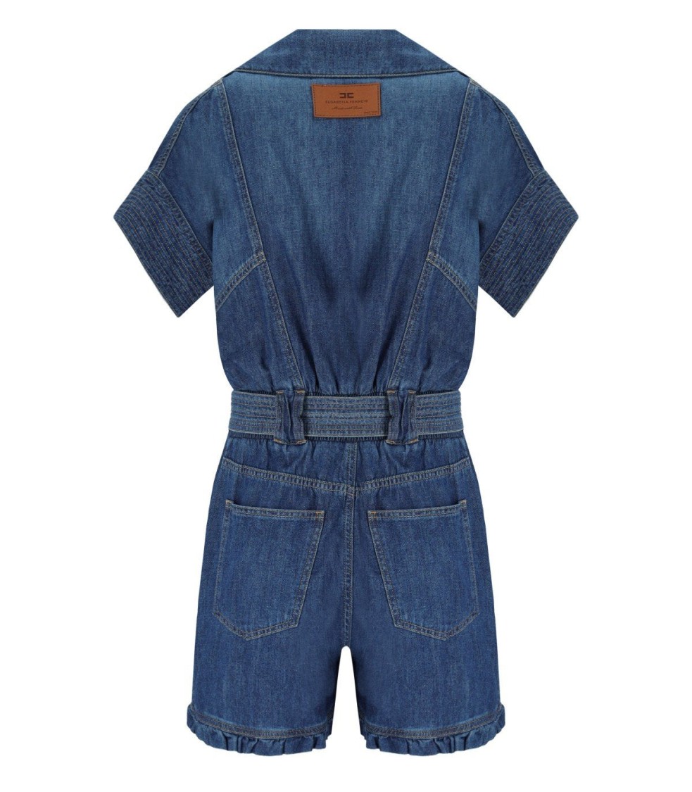 Elisabetta Franchi Blue Denim Short Jumpsuit In Blue