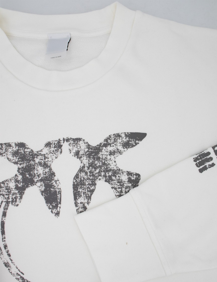 Pinko 'mindelo' White Sweatshirt With Logo Print On The Front And Sleeves In Cotton Woman In White