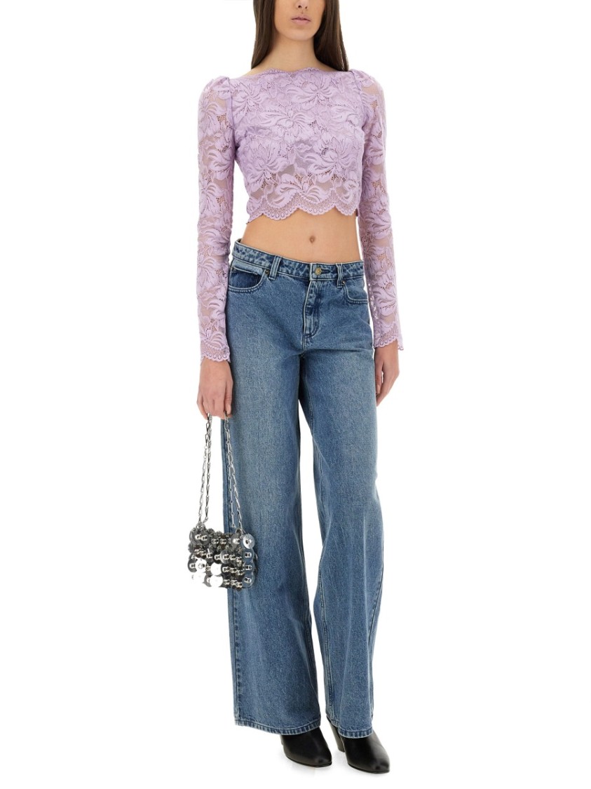 Rabanne Lavender Lace-effect Top With Boat Neckline In Purple