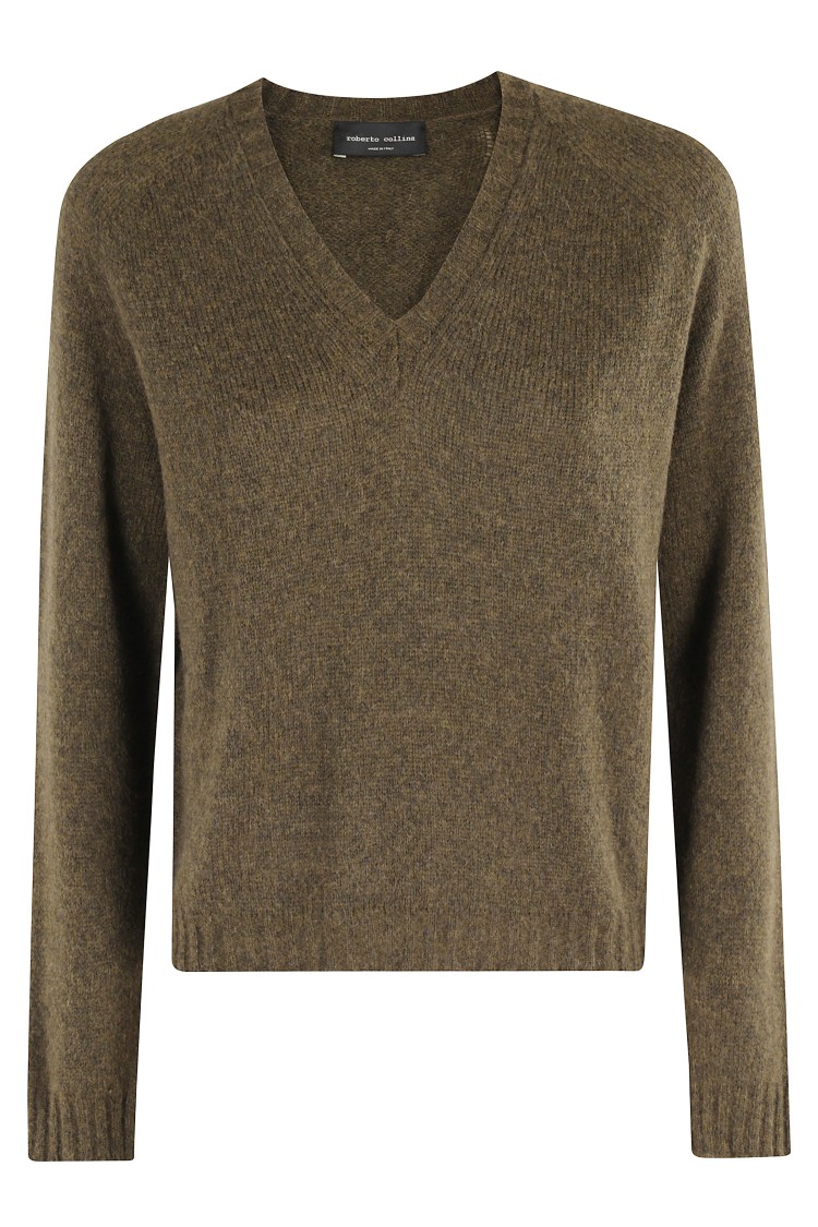 Roberto Collina Long-sleeved V-neck Sweater In Green