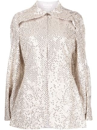 Saiid Kobeisy Floral-embroidered Sequin-embellished Jacket In Gray