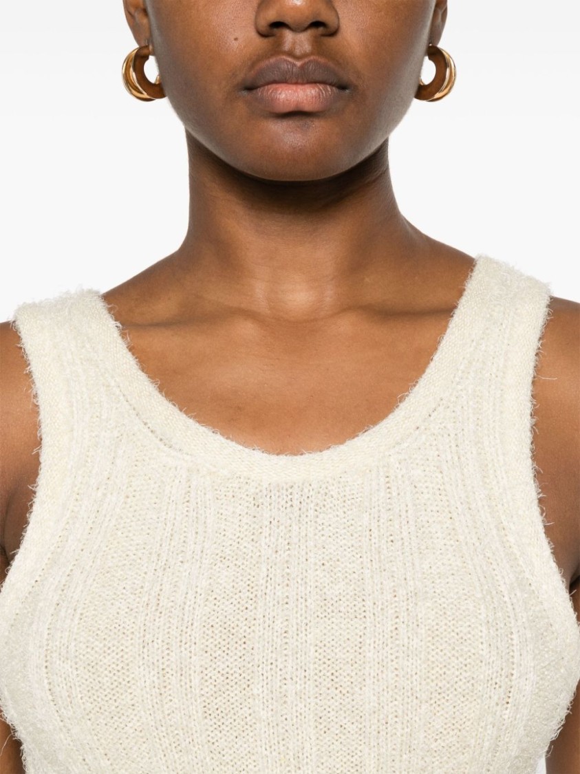 Khaite Ribbed Silk-cashmere Top With Scoop Neckline In Neutral