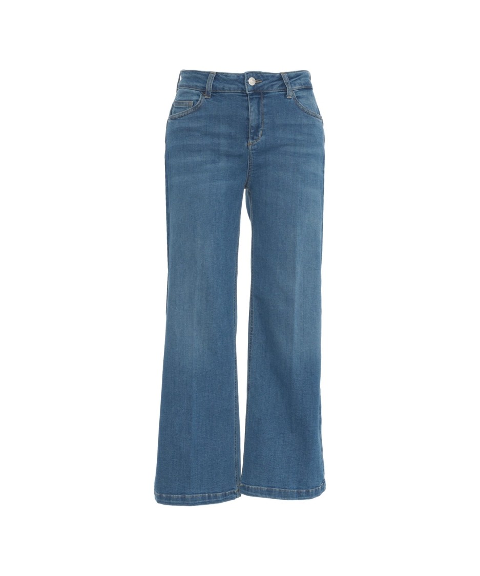 Shop Liu •jo Liu Jo Wide Leg Straight Cropped Jeans In Blue