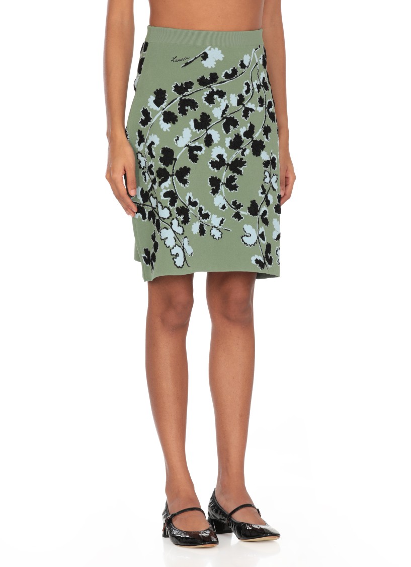 Lanvin Floral Pattern Elastic Waist Midi Skirt In Green