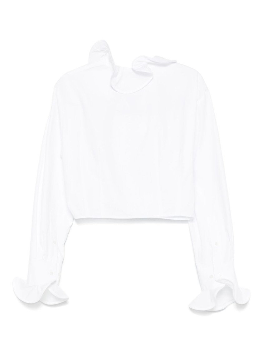 Msgm Cropped White Shirt With Front Button Fastening