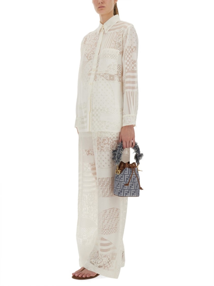 Fendi White Viscose Silk Trousers In White