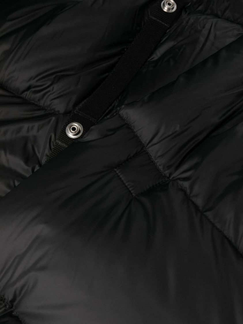 Rick Owens Quilted Black Down Coat With Design In Black