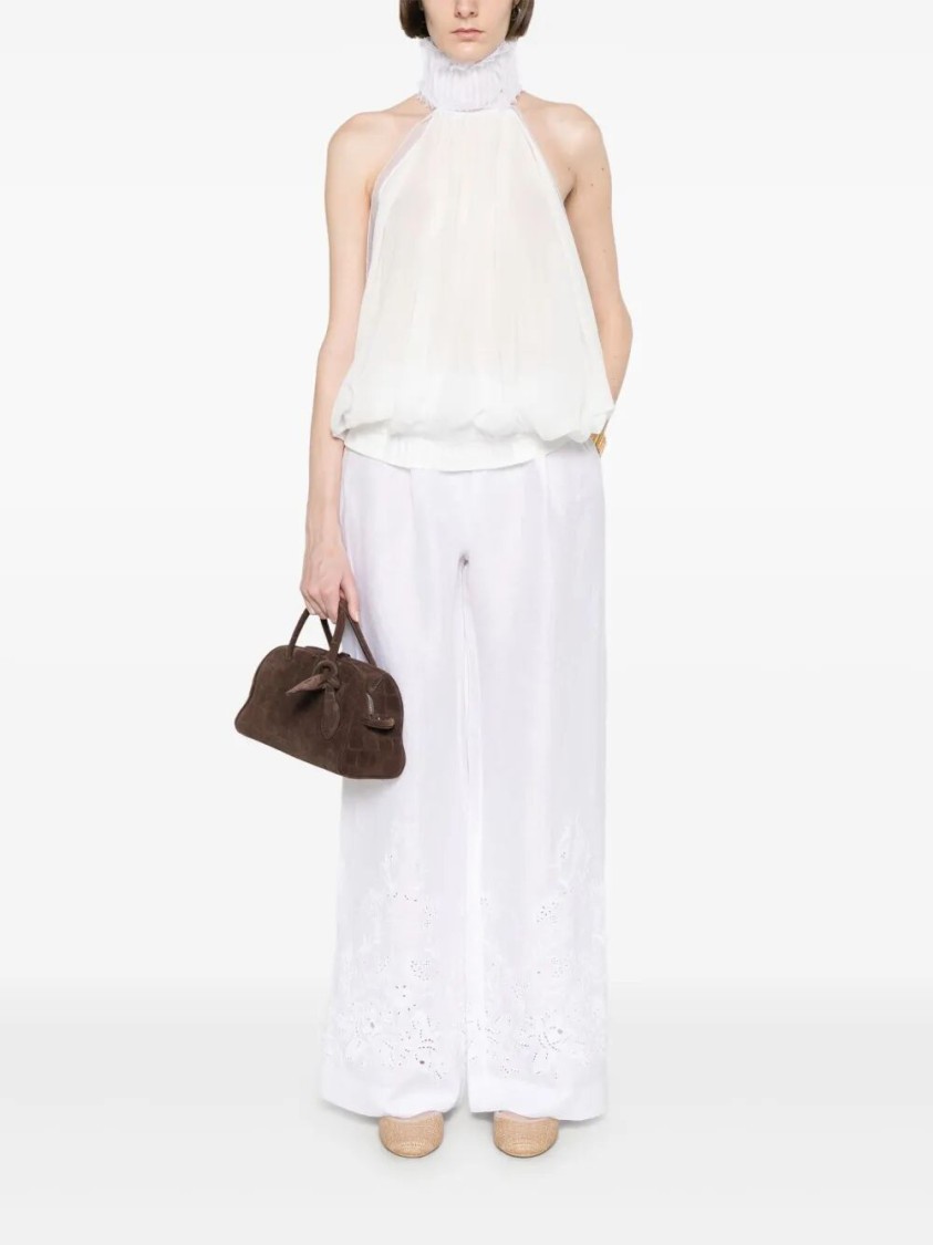 Ermanno Scervino Wide-leg Linen Pants With Intricate Embroidery In White