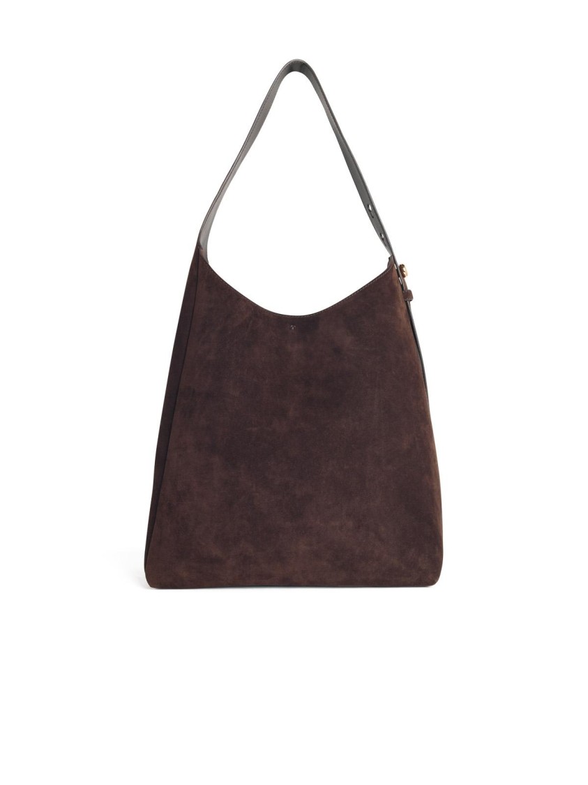 Tory Burch 'hobo Romy' Dark Brown Suede Bag In Black