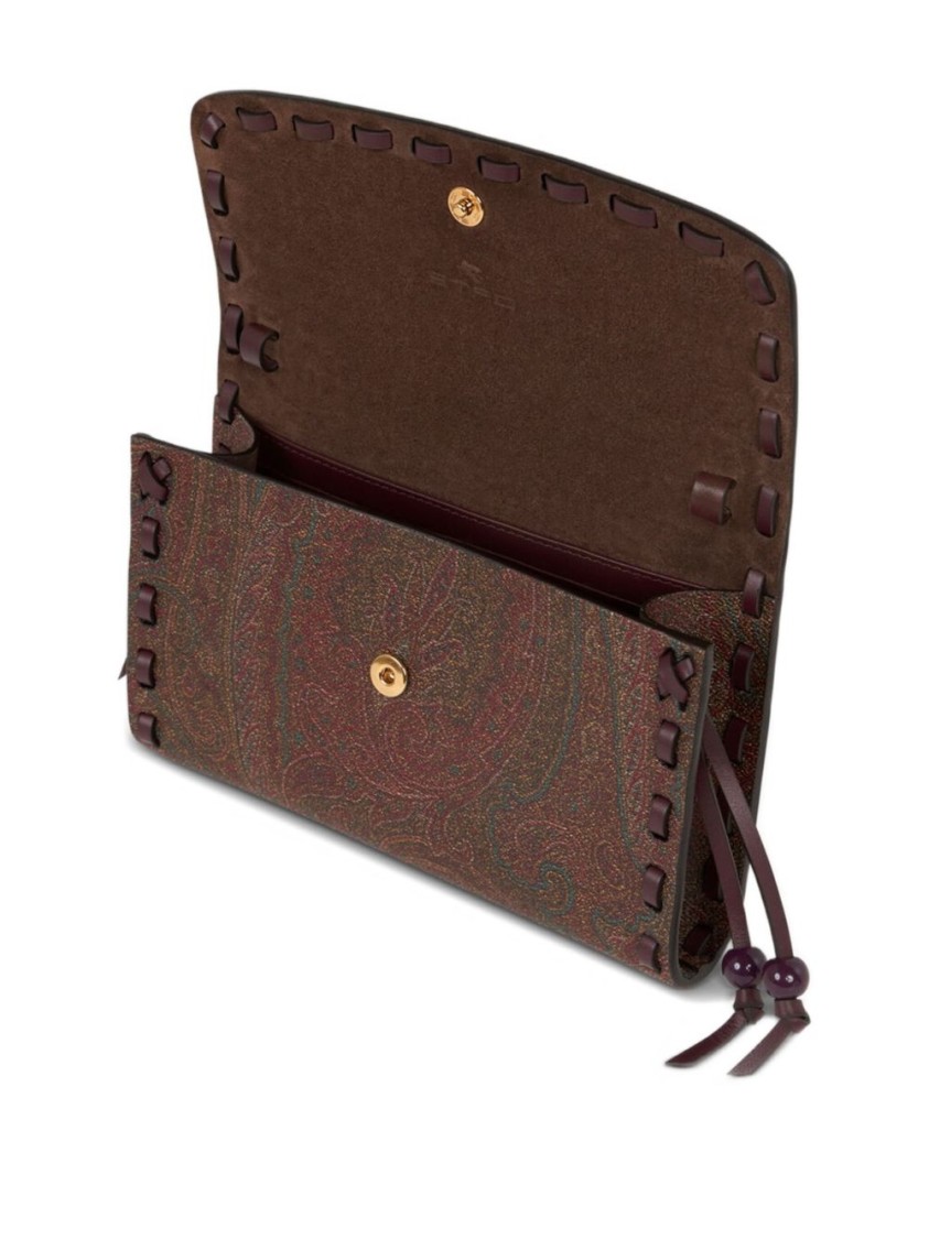 Shop Etro Cognac Brown Foldover Top Bag With Paisley Print